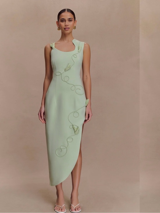 Meshki Dresses & Skirts - Meshki Sage Green Sculpted Floral Midi Dress
